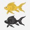 Fish icon. Cartoon goldfish with fin and husks. Vector.