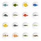 Fish icons set, flat style