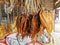 fish in inland fresh water were dried by sun light, hang by bamboo for selling