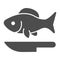 Fish and knife solid icon, Fish market concept, seafood restaurant emblem sign on white background, Fish and knife icon