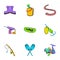 Fish lake icons set, cartoon style