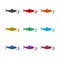 Fish and lure icon, color set