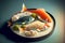 Fish lying on crumbs sashimi traditional Japanese cuisine sushi set