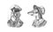 Fish man sailor with a pipe. Fish victorian lady. Woman in hat and suit. Mariner in a cap and vest. Fashion animal