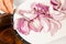 Fish marinade preparation steps: Cooking red onion in vinegar