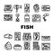 Fish Market Product Collection Icons Set Vector