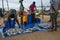 Fish market in Sri Lanka. Fishermen sell the fish they have just caught.