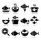 Fish meals icons - soup, chowder, goulash, fried fish