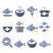 Fish meals icons - soup, chowder, goulash, fried fish color design set