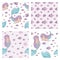 FISH MERMAID Decorative Vector Illustration Seamless Pattern Set for Print