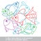 Fish mishmash colorful set in vector.