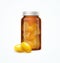 Fish Oil Supplement Capsule and Brown Medicine Glass Bottle. Vector