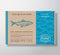 Fish Pattern Realistic Cardboard Container. Abstract Vector Seafood Packaging Design or Label. Modern Typography, Hand