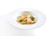 Fish Penne Pasta Al Dente with Salmon Isolated on White Backgrou