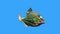 Fish Piranha Fast Swim Blue Screen 3D Rendering Animation