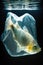 Fish in plastic bag. Massive plastic pollution underwater concept. Ecological problem. Generative AI