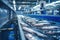 Fish processing plant, production line. Generative AI