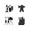 Fish products preparation black glyph icons set on white space