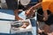 Fish sale in the fishing port of the small village of Cetara