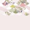 Fish scales simple Nature background with japanese sakura flower, rosy pink Cherry, wave circle pattern red olive Green pink beige