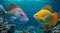 fish in the sea, close-up of tropical fish in the sea, underwater life, fish in undersea, colored fishes in the sea