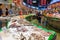 Fish and seafood counters at La Boqueria market