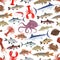 Fish and seafood seamless pattern background