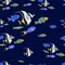 Fish seamless pattern with moorish idol, vector illustration. Wallpaper, wrapping or fabric design with ocean fishes