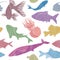 Fish seamless pattern Sketch underwater marine textured backgrou