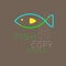 Fish and Seaweed logo icon outline stroke set dash line design