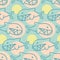 Fish with shark teeth, blue yellow pink color, seamless pattern for textile print, packaging design decoration. Marine pattern