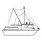 Fish ship boat sideview isolated cartoon in black and white