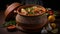 fish and shrimp moqueca, made with clay pot, seafood, brazilian food, baiana food, capixaba food, generative ai