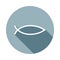 Fish sign. Christianity Ichthys Fish symbol icon in Flat long shadow style. One of web collection icon can be used for UI, UX