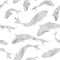 Fish silhouette seamless pattern Sketch underwater marine textur