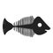 Fish skeleton black icon, sea water wildlife