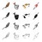 Fish on skewers, catch in a bucket, bait fishing lure, float. Fishing set collection icons in cartoon black monochrome