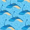 Fish slope and bubble air on turn blue background a pattern