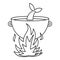 Fish soup in the cauldron icon, outline style