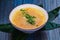 Fish soup with salmon, sea bass, vegetables in a bowl