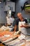 Fish stall at indoor market, Malaga.