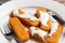 Fish sticks with mayonnaise.Healthy food