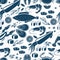 Fish sushi and seafood seamless background