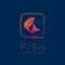 Fish symbol icon and fishing rod set orange violet gradient