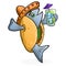 Fish Taco Cartoon Character Holding a Tropical Drink