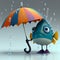 Fish under an umbrella. Cartoon illustration. Coloring.