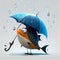 Fish under an umbrella. Cartoon illustration. Coloring.