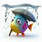 Fish under an umbrella. Cartoon illustration. Coloring.