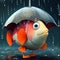 Fish under an umbrella. Cartoon illustration. Coloring.