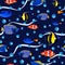 Fish underwater with bubbles. Undersea seamless pattern